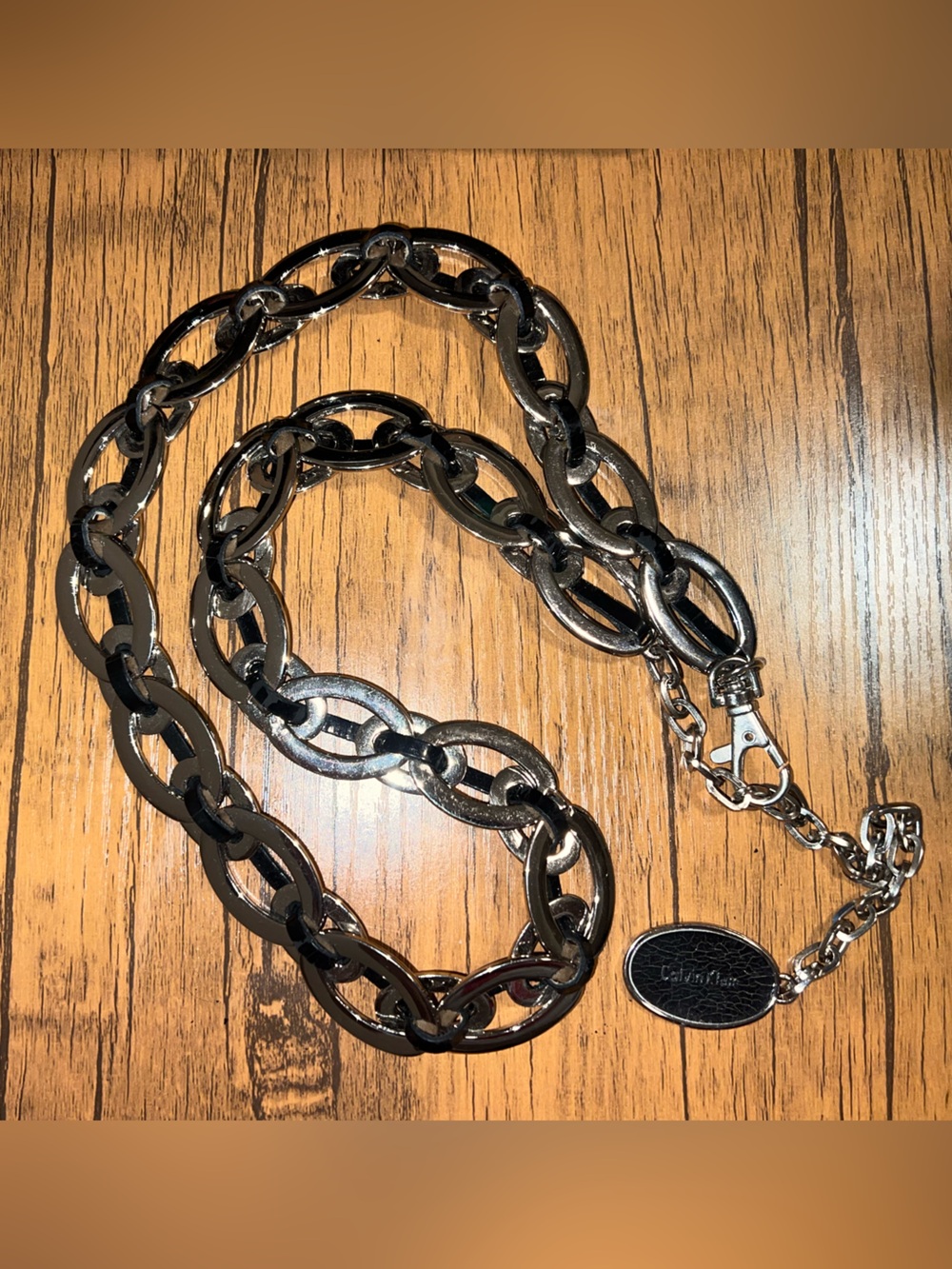 Vintage Y2K Style Calvin Klein Metal Chain Link Silver Tone Belt Size L